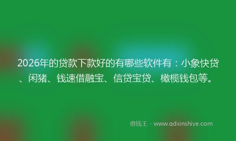 2026年的贷款下款好的有哪些软件有：小象快贷、闲猪、钱速借融宝、信贷宝贷、橄榄钱包等。