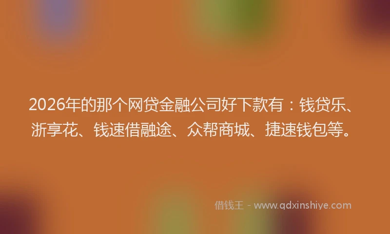 2026年的那个网贷金融公司好下款有：钱贷乐、浙享花、钱速借融途、众帮商城、捷速钱包等。