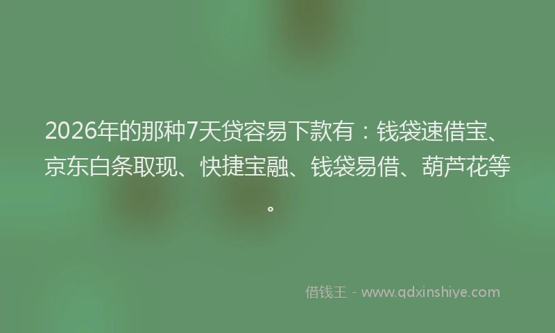 2026年的那种7天贷容易下款有：钱袋速借宝、京东白条取现、快捷宝融、钱袋易借、葫芦花等。