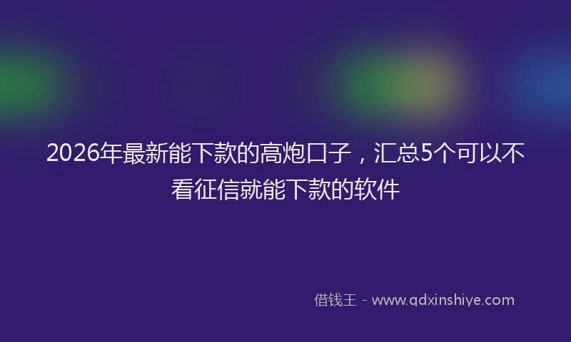 2026年最新能下款的高炮口子，汇总5个可以不看征信就能下款的软件
