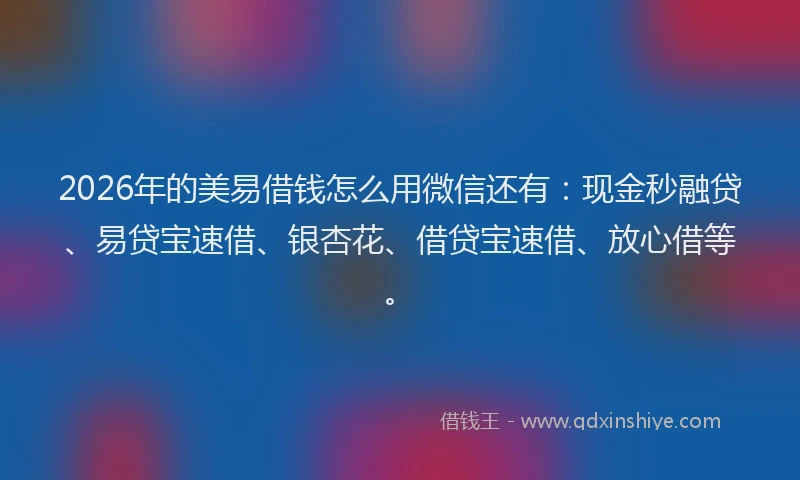2026年的美易借钱怎么用微信还有：现金秒融贷、易贷宝速借、银杏花、借贷宝速借、放心借等。