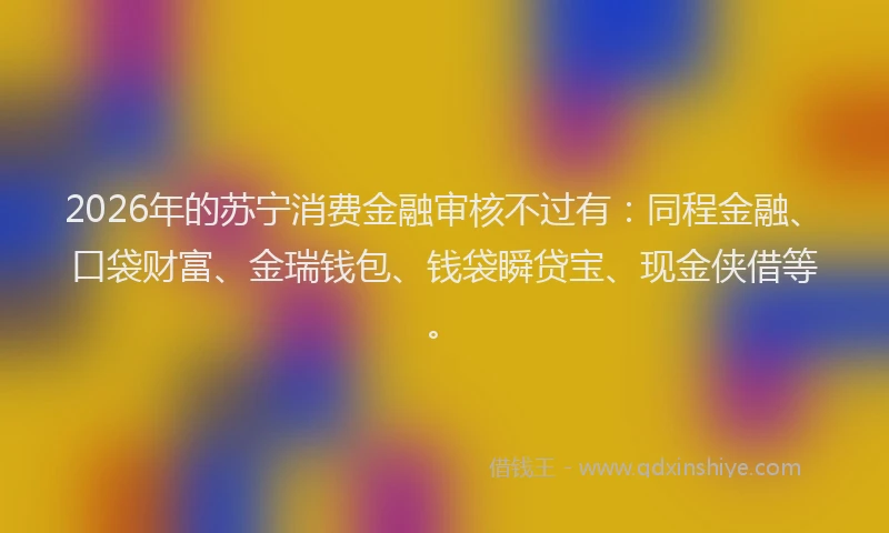 2026年的苏宁消费金融审核不过有：同程金融、口袋财富、金瑞钱包、钱袋瞬贷宝、现金侠借等。
