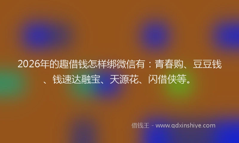 2026年的趣借钱怎样绑微信有：青春购、豆豆钱、钱速达融宝、天源花、闪借侠等。