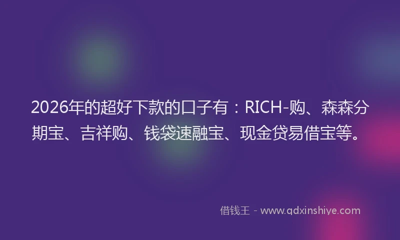 2026年的超好下款的口子有：RICH-购、森森分期宝、吉祥购、钱袋速融宝、现金贷易借宝等。