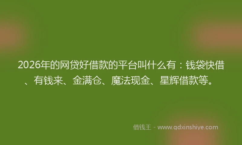 2026年的网贷好借款的平台叫什么有：钱袋快借、有钱来、金满仓、魔法现金、星辉借款等。