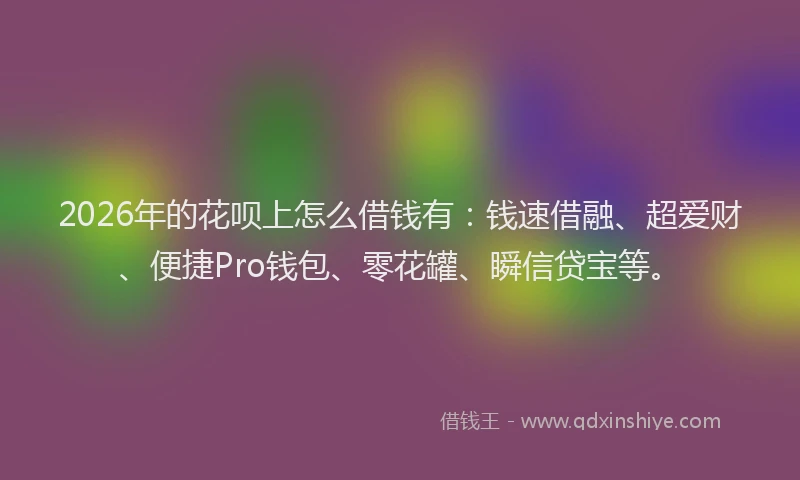 2026年的花呗上怎么借钱有：钱速借融、超爱财、便捷Pro钱包、零花罐、瞬信贷宝等。