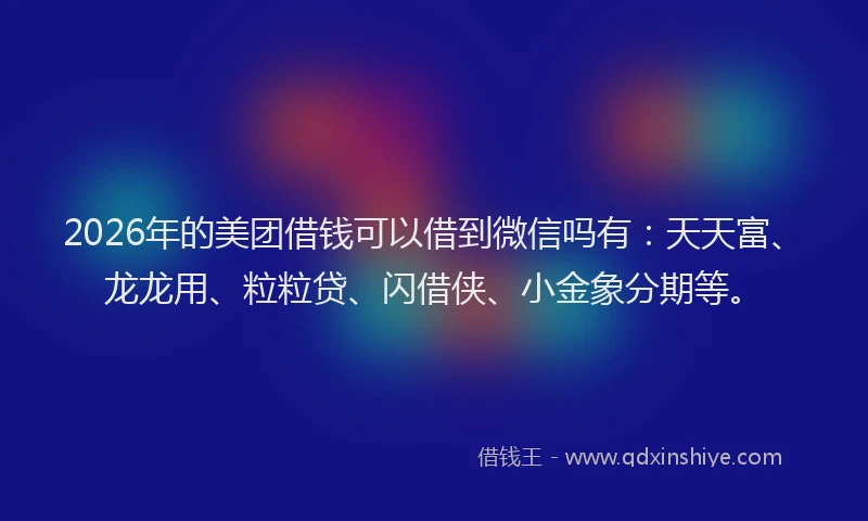 2026年的美团借钱可以借到微信吗有：天天富、龙龙用、粒粒贷、闪借侠、小金象分期等。
