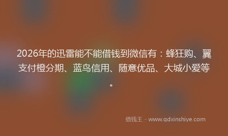 2026年的迅雷能不能借钱到微信有：蜂狂购、翼支付橙分期、蓝鸟信用、随意优品、大城小爱等。