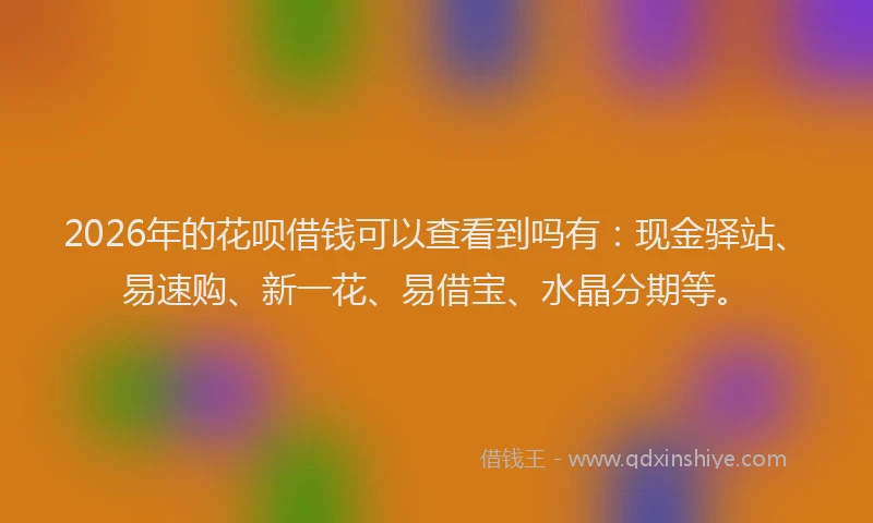 2026年的花呗借钱可以查看到吗有：现金驿站、易速购、新一花、易借宝、水晶分期等。