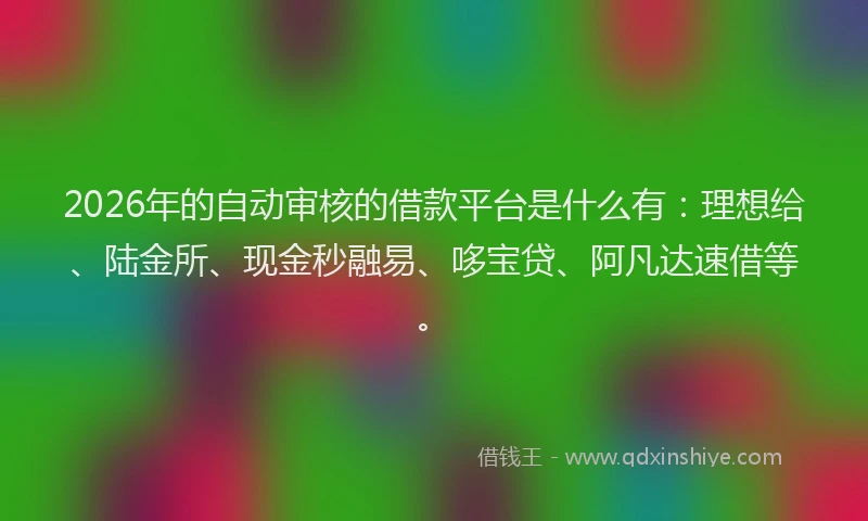 2026年的自动审核的借款平台是什么有：理想给、陆金所、现金秒融易、哆宝贷、阿凡达速借等。