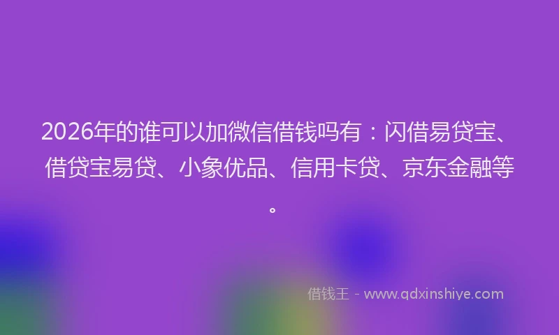 2026年的谁可以加微信借钱吗有：闪借易贷宝、借贷宝易贷、小象优品、信用卡贷、京东金融等。
