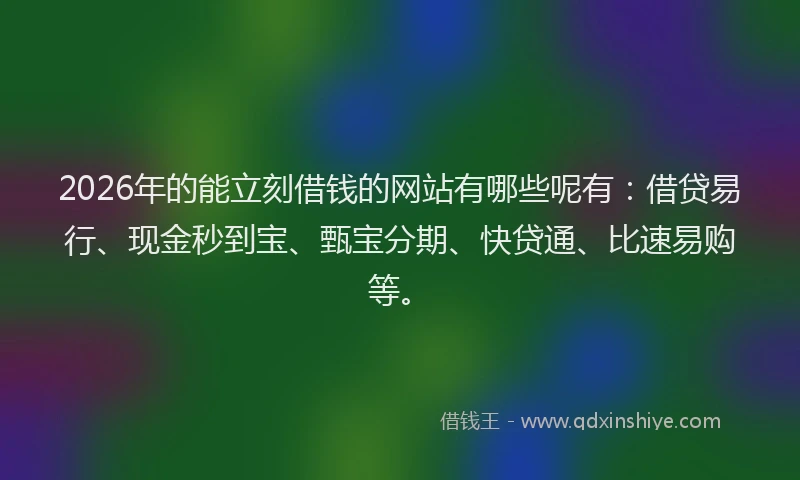 2026年的能立刻借钱的网站有哪些呢有：借贷易行、现金秒到宝、甄宝分期、快贷通、比速易购等。