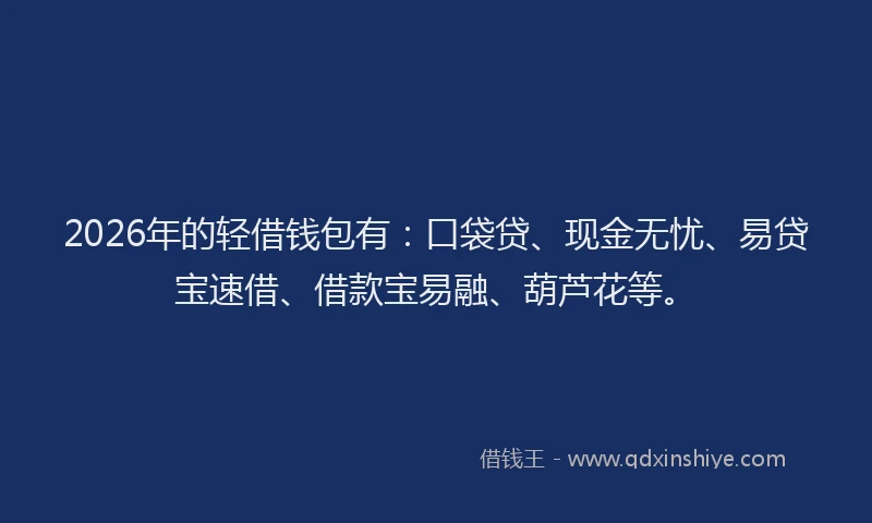2026年的轻借钱包有：口袋贷、现金无忧、易贷宝速借、借款宝易融、葫芦花等。