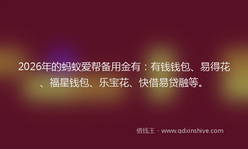 2026年的蚂蚁爱帮备用金有：有钱钱包、易得花、福星钱包、乐宝花、快借易贷融等。