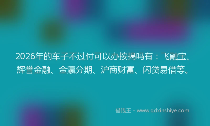 2026年的车子不过付可以办按揭吗有：飞融宝、辉誉金融、金瀛分期、沪商财富、闪贷易借等。