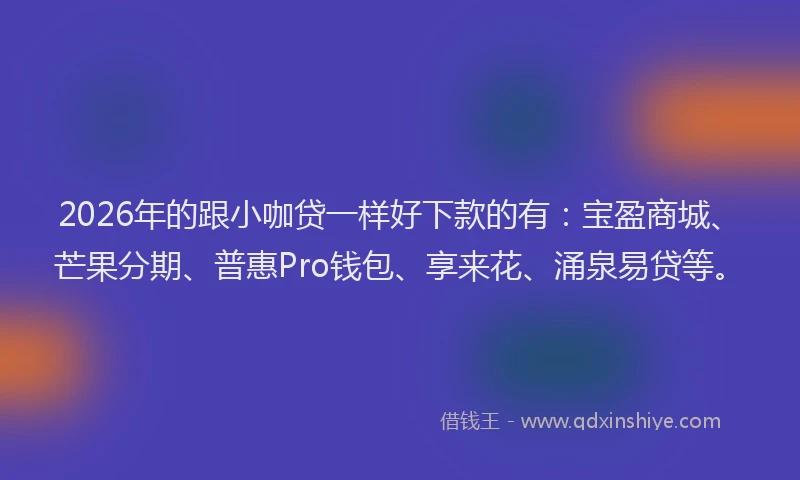 2026年的跟小咖贷一样好下款的有：宝盈商城、芒果分期、普惠Pro钱包、享来花、涌泉易贷等。