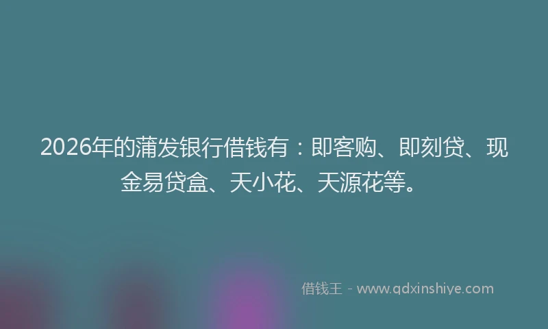 2026年的蒲发银行借钱有：即客购、即刻贷、现金易贷盒、天小花、天源花等。