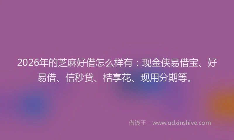 2026年的芝麻好借怎么样有：现金侠易借宝、好易借、信秒贷、桔享花、现用分期等。