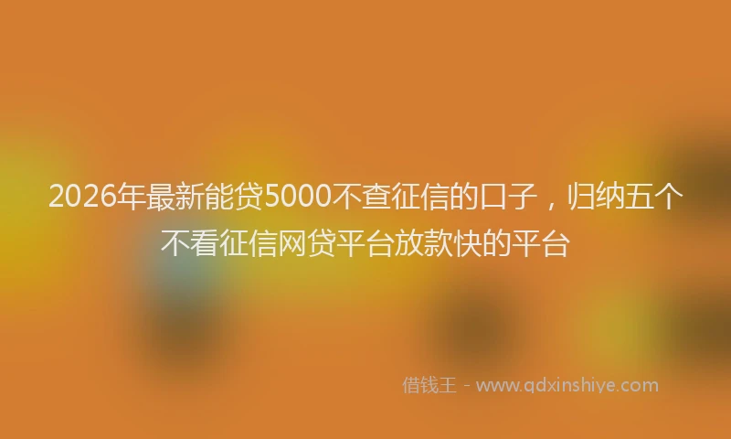 2026年最新能贷5000不查征信的口子，归纳五个不看征信网贷平台放款快的平台