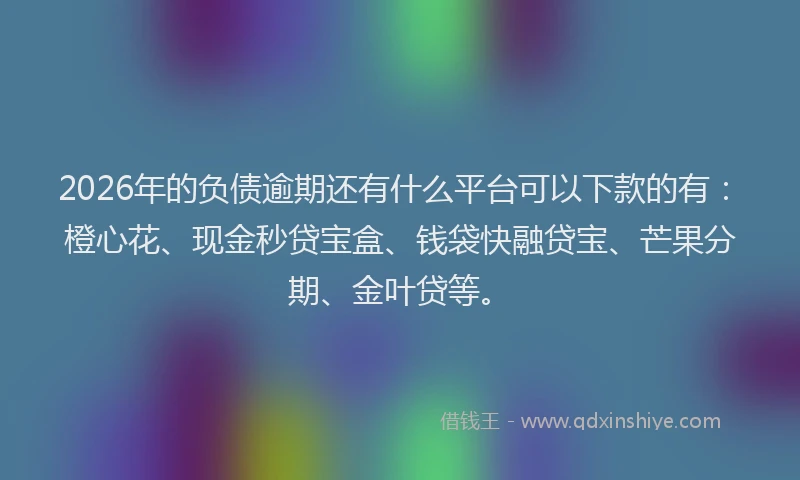 2026年的负债逾期还有什么平台可以下款的有：橙心花、现金秒贷宝盒、钱袋快融贷宝、芒果分期、金叶贷等。