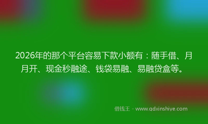 2026年的那个平台容易下款小额有：随手借、月月开、现金秒融途、钱袋易融、易融贷盒等。