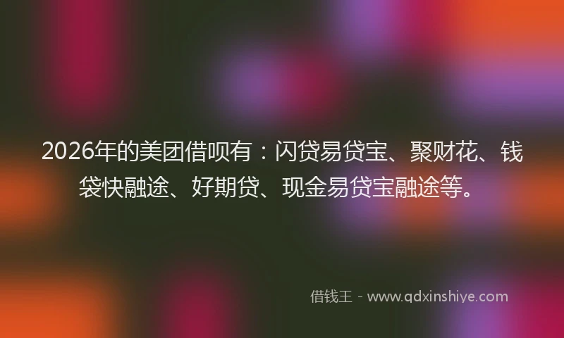 2026年的美团借呗有：闪贷易贷宝、聚财花、钱袋快融途、好期贷、现金易贷宝融途等。