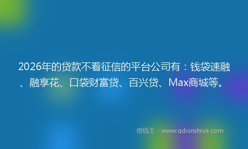2026年的贷款不看征信的平台公司有：钱袋速融、融享花、口袋财富贷、百兴贷、Max商城等。