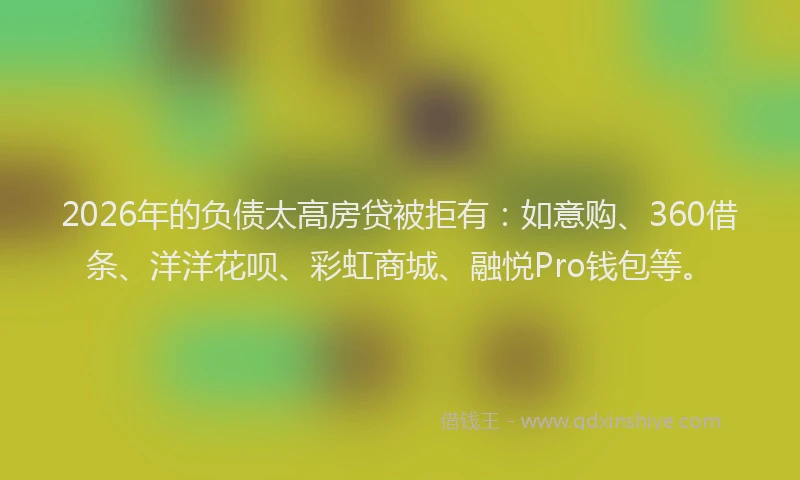 2026年的负债太高房贷被拒有：如意购、360借条、洋洋花呗、彩虹商城、融悦Pro钱包等。