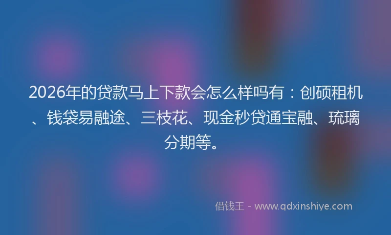 2026年的贷款马上下款会怎么样吗有：创硕租机、钱袋易融途、三枝花、现金秒贷通宝融、琉璃分期等。