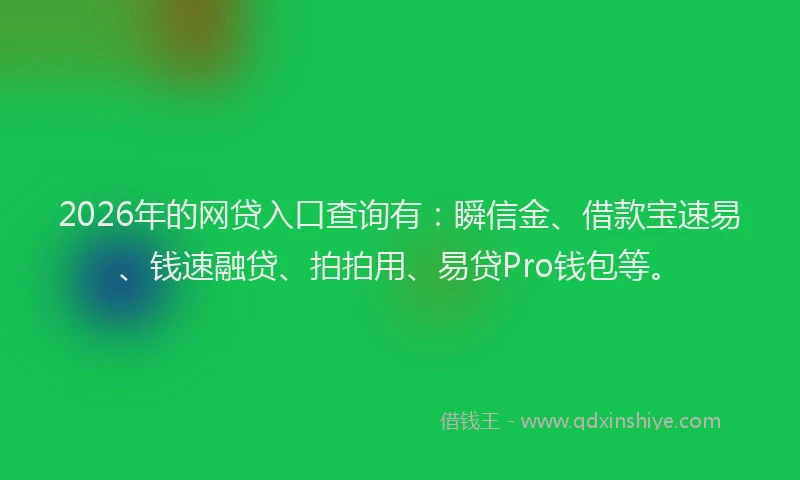 2026年的网贷入口查询有：瞬信金、借款宝速易、钱速融贷、拍拍用、易贷Pro钱包等。