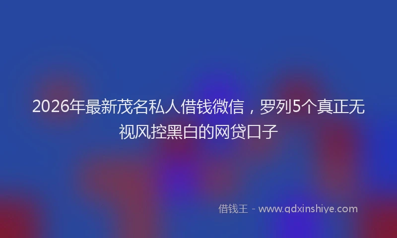 2026年最新茂名私人借钱微信，罗列5个真正无视风控黑白的网贷口子