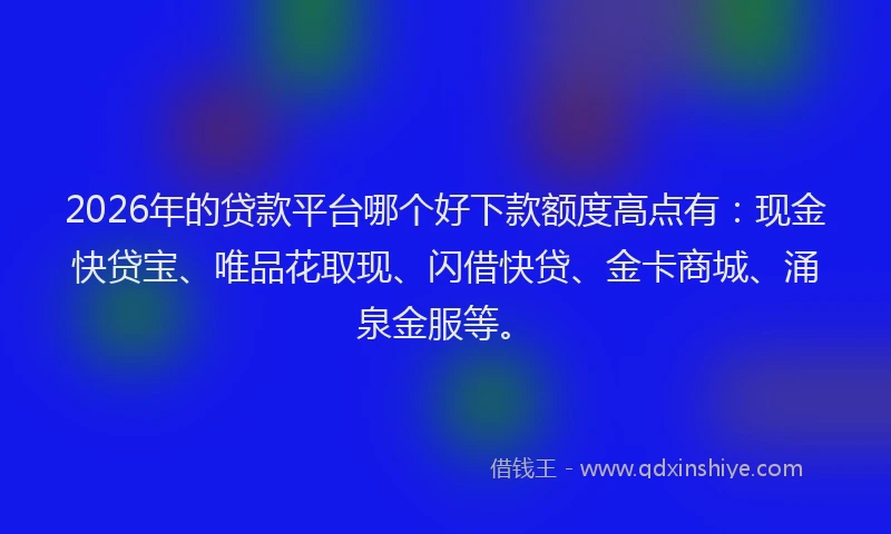 2026年的贷款平台哪个好下款额度高点有：现金快贷宝、唯品花取现、闪借快贷、金卡商城、涌泉金服等。