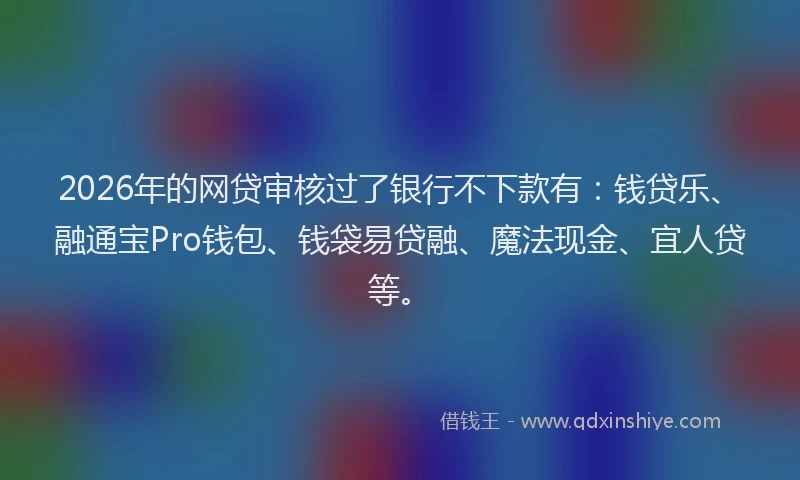 2026年的网贷审核过了银行不下款有：钱贷乐、融通宝Pro钱包、钱袋易贷融、魔法现金、宜人贷等。