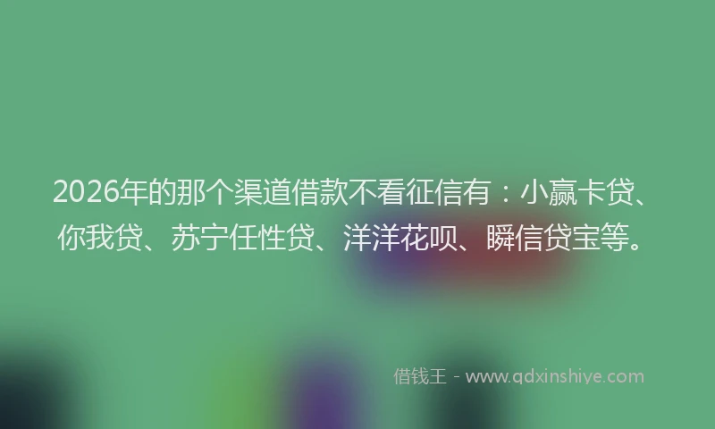 2026年的那个渠道借款不看征信有：小赢卡贷、你我贷、苏宁任性贷、洋洋花呗、瞬信贷宝等。
