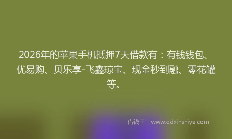 2026年的苹果手机抵押7天借款有：有钱钱包、优易购、贝乐享-飞鑫琼宝、现金秒到融、零花罐等。