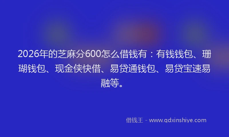 2026年的芝麻分600怎么借钱有：有钱钱包、珊瑚钱包、现金侠快借、易贷通钱包、易贷宝速易融等。