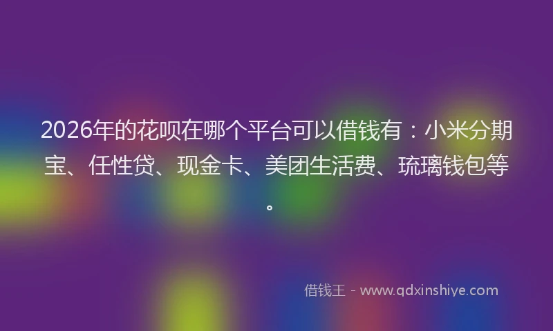 2026年的花呗在哪个平台可以借钱有：小米分期宝、任性贷、现金卡、美团生活费、琉璃钱包等。