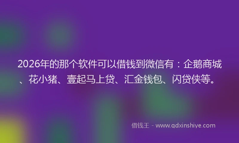 2026年的那个软件可以借钱到微信有：企鹅商城、花小猪、壹起马上贷、汇金钱包、闪贷侠等。