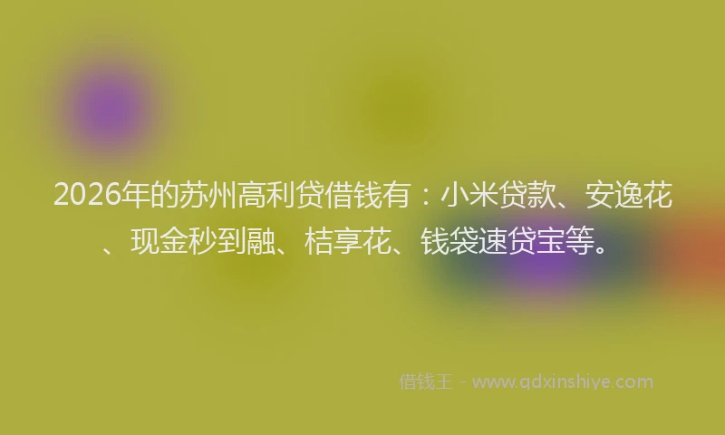 2026年的苏州高利贷借钱有：小米贷款、安逸花、现金秒到融、桔享花、钱袋速贷宝等。