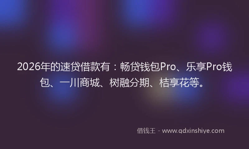 2026年的速贷借款有：畅贷钱包Pro、乐享Pro钱包、一川商城、树融分期、桔享花等。