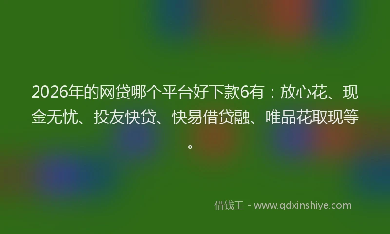 2026年的网贷哪个平台好下款6有：放心花、现金无忧、投友快贷、快易借贷融、唯品花取现等。