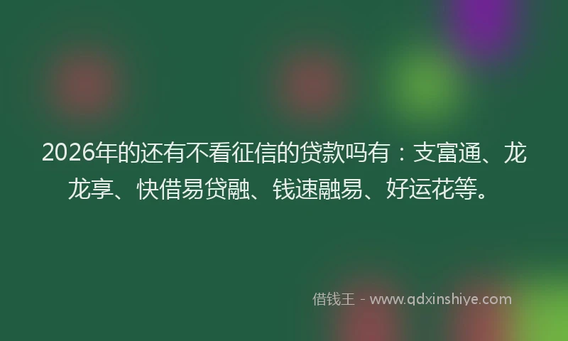 2026年的还有不看征信的贷款吗有：支富通、龙龙享、快借易贷融、钱速融易、好运花等。
