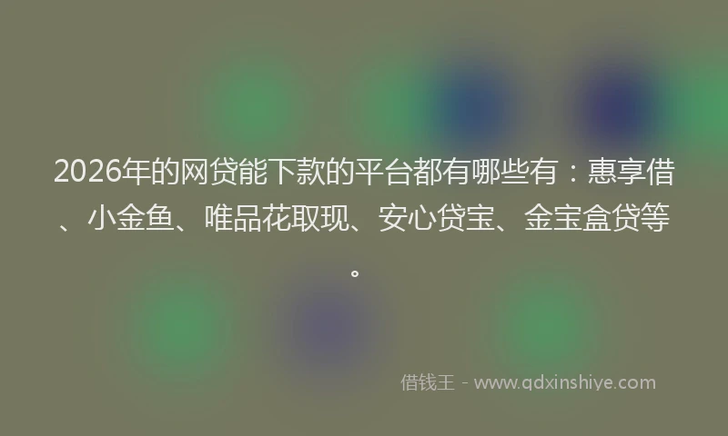 2026年的网贷能下款的平台都有哪些有：惠享借、小金鱼、唯品花取现、安心贷宝、金宝盒贷等。