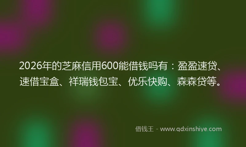 2026年的芝麻信用600能借钱吗有：盈盈速贷、速借宝盒、祥瑞钱包宝、优乐快购、森森贷等。