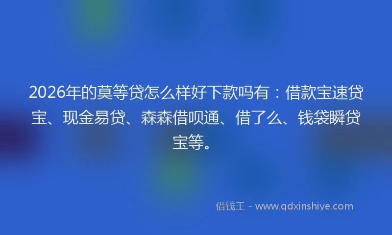 2026年的莫等贷怎么样好下款吗有：借款宝速贷宝、现金易贷、森森借呗通、借了么、钱袋瞬贷宝等。