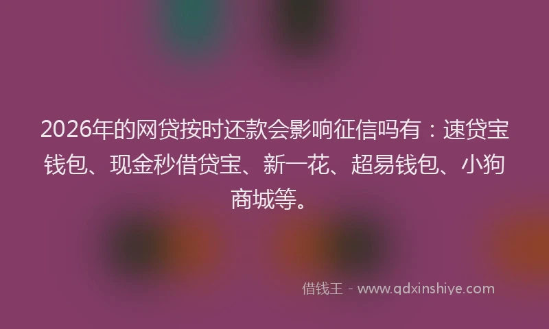2026年的网贷按时还款会影响征信吗有：速贷宝钱包、现金秒借贷宝、新一花、超易钱包、小狗商城等。