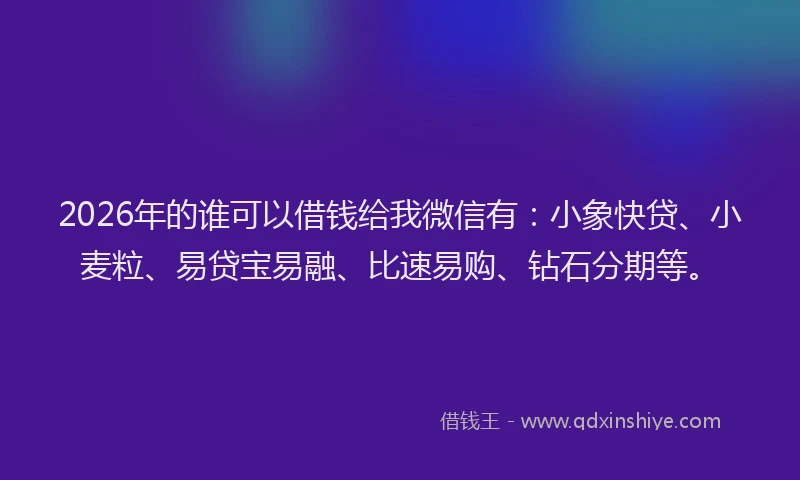 2026年的谁可以借钱给我微信有：小象快贷、小麦粒、易贷宝易融、比速易购、钻石分期等。