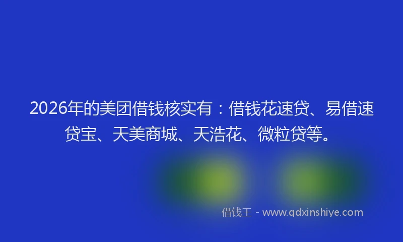 2026年的美团借钱核实有：借钱花速贷、易借速贷宝、天美商城、天浩花、微粒贷等。
