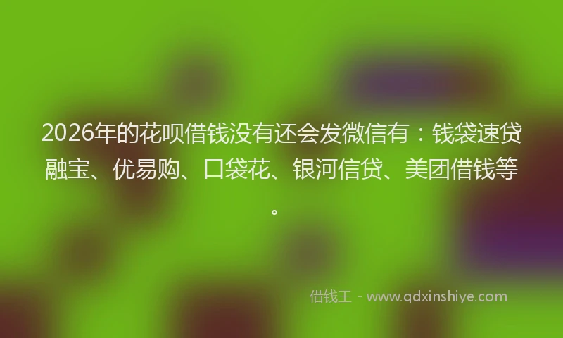 2026年的花呗借钱没有还会发微信有：钱袋速贷融宝、优易购、口袋花、银河信贷、美团借钱等。