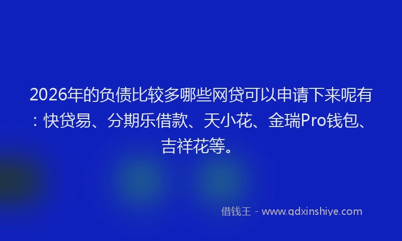 2026年的负债比较多哪些网贷可以申请下来呢有：快贷易、分期乐借款、天小花、金瑞Pro钱包、吉祥花等。